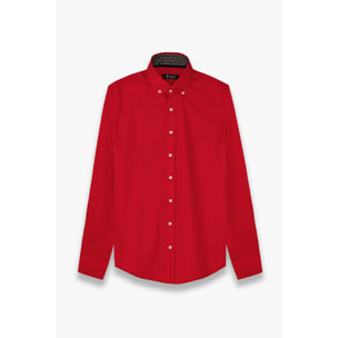camicia uomo 1 bottone button down slim Satin Unito Rosso