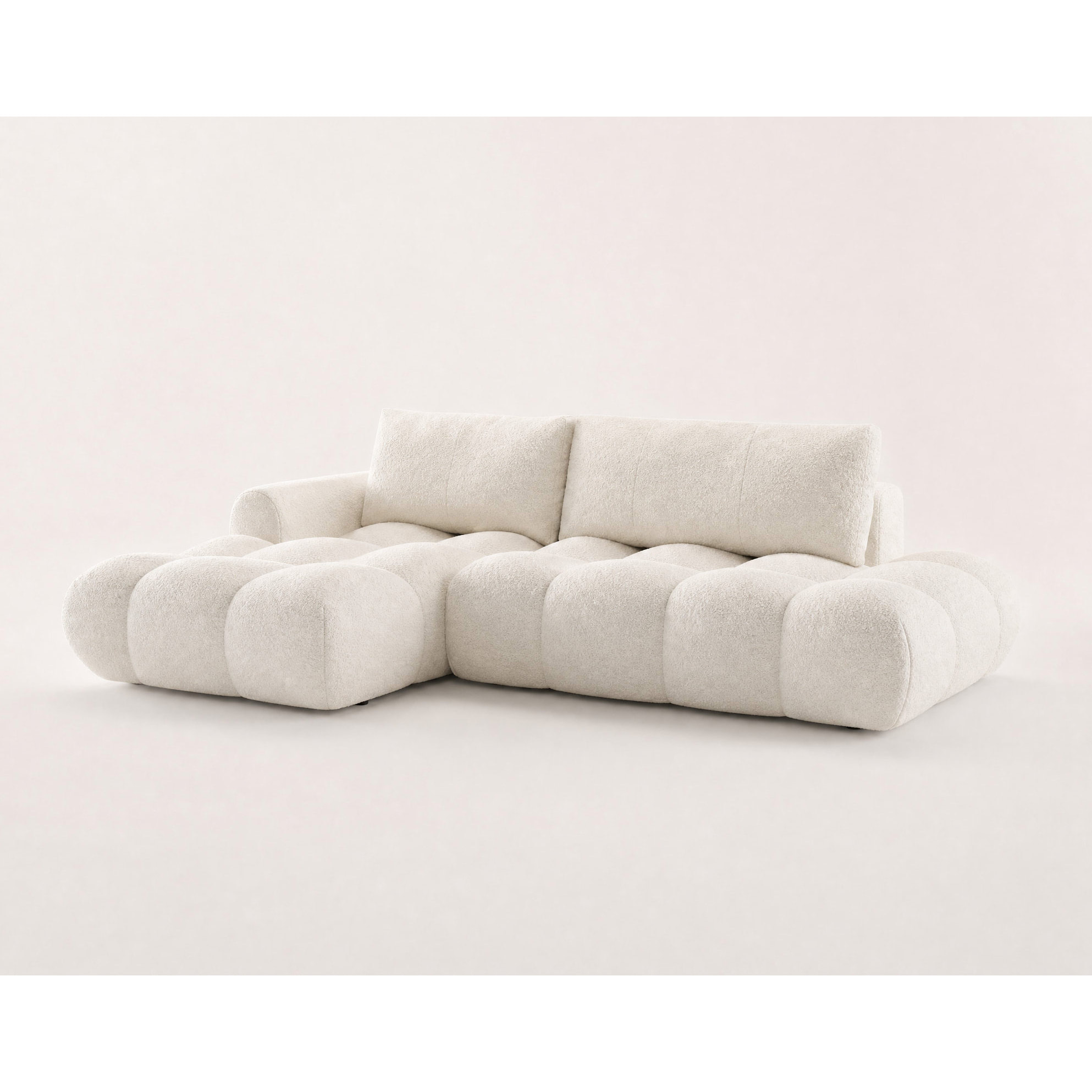 Yulin - Canapé d'angle ouvert gauche 4 places convertible avec coffre en tissu bouclette - Beige