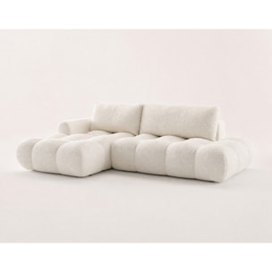 Yulin - Canapé d'angle ouvert gauche 4 places convertible avec coffre en tissu bouclette - Beige