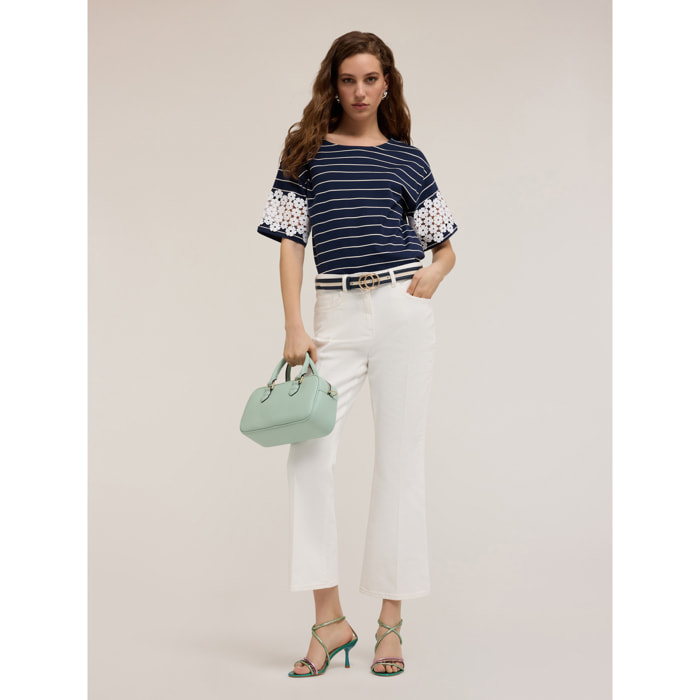 Motivi - T-shirt con maniche effetto crochet - Blu