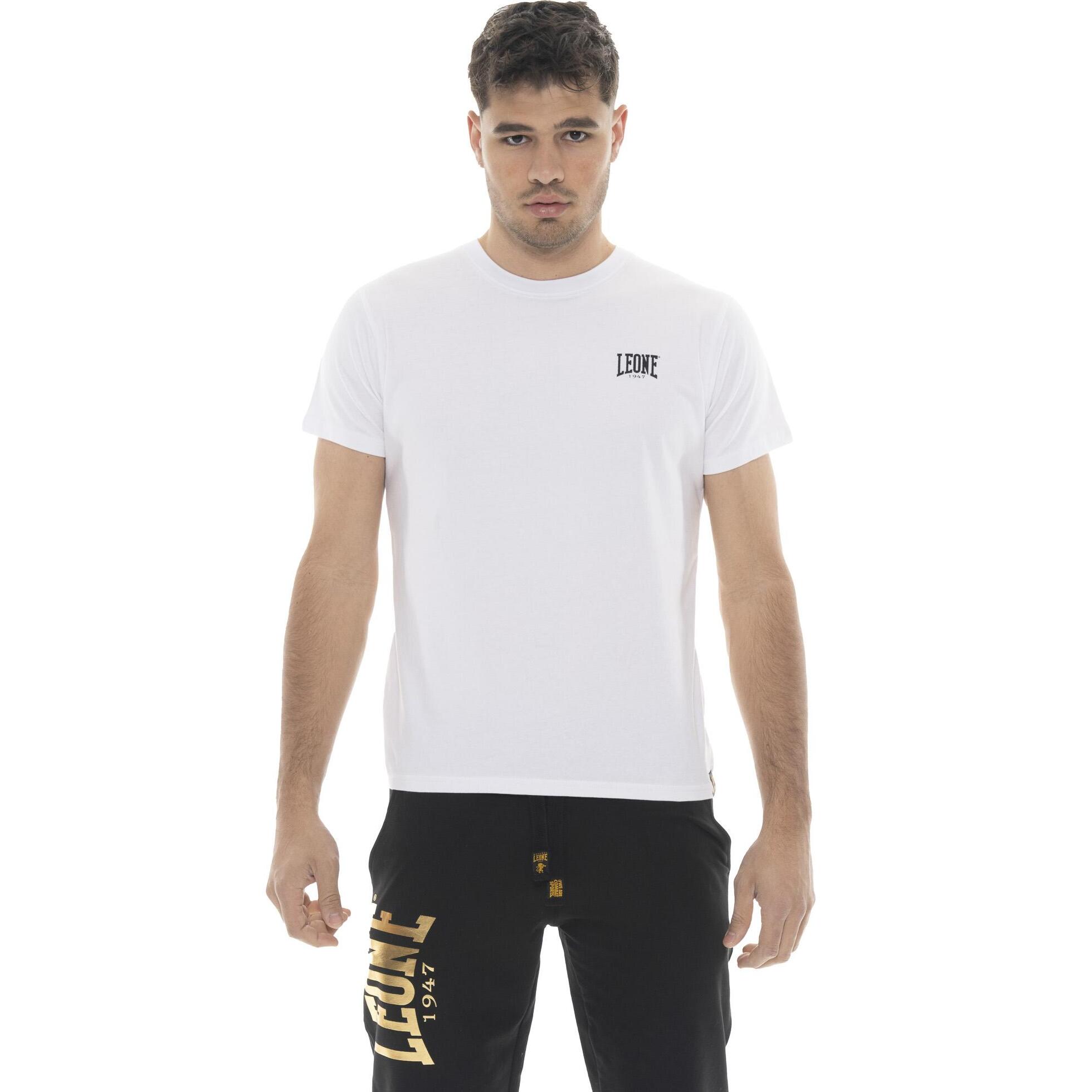 T-shirt in cotone elasticizzato a manica corta con logo Leone 1947 Gold