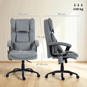 Silla de Oficina con Masaje de Amasamiento de 4 Puntos, Silla de Escritorio con Respaldo Alto, Altura Ajustable, Asiento Amplio, Cojín Lumbar, Basculante, Tapizada en Terciopelo, Gris