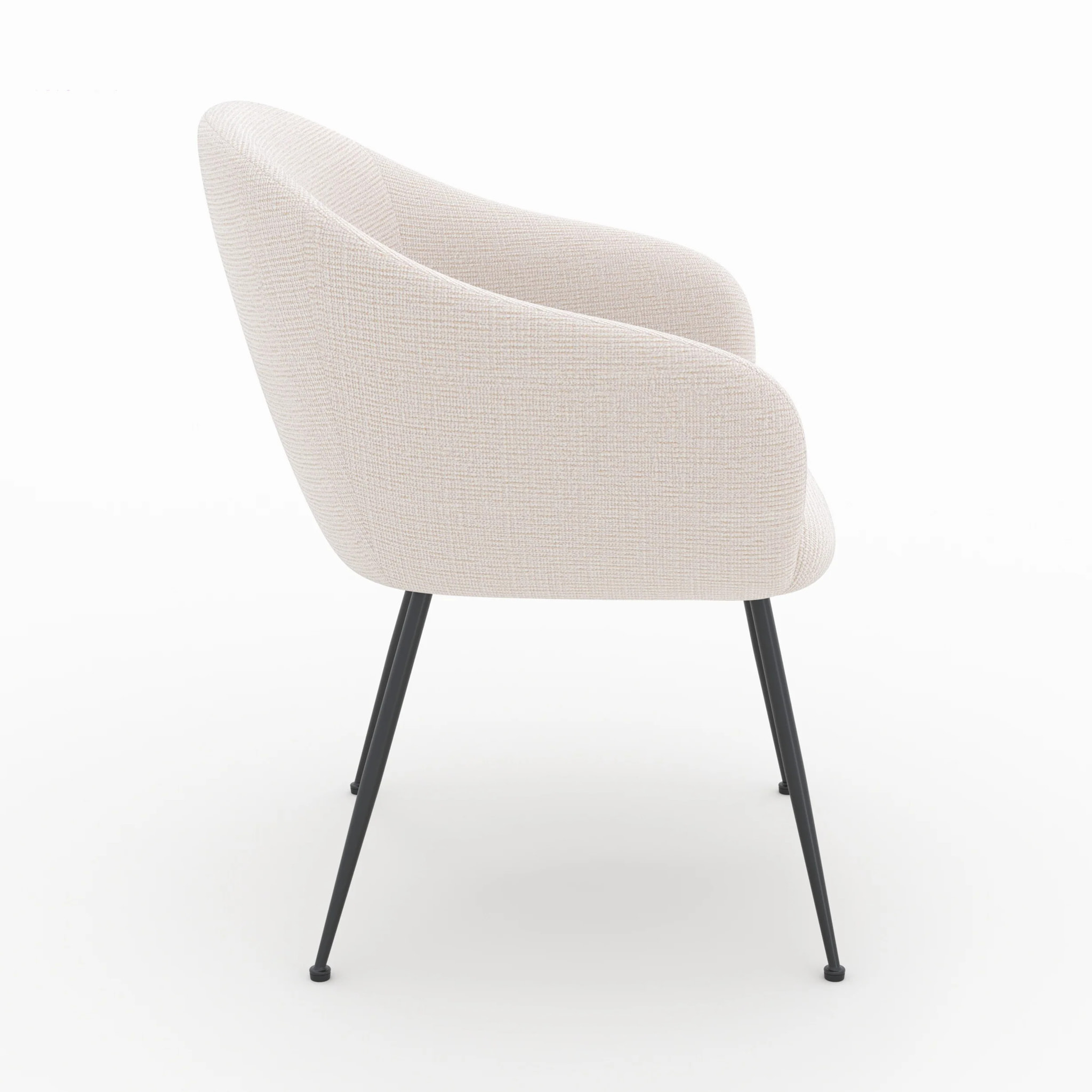 Fauteuil en tissu blanc chiné et pieds en métal noir - Socky