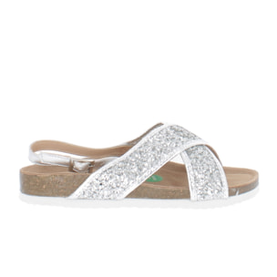 Superga Sandalo Soft Footbed 2 Fasce Incrociate Silver Metalic + Glitter S11S862