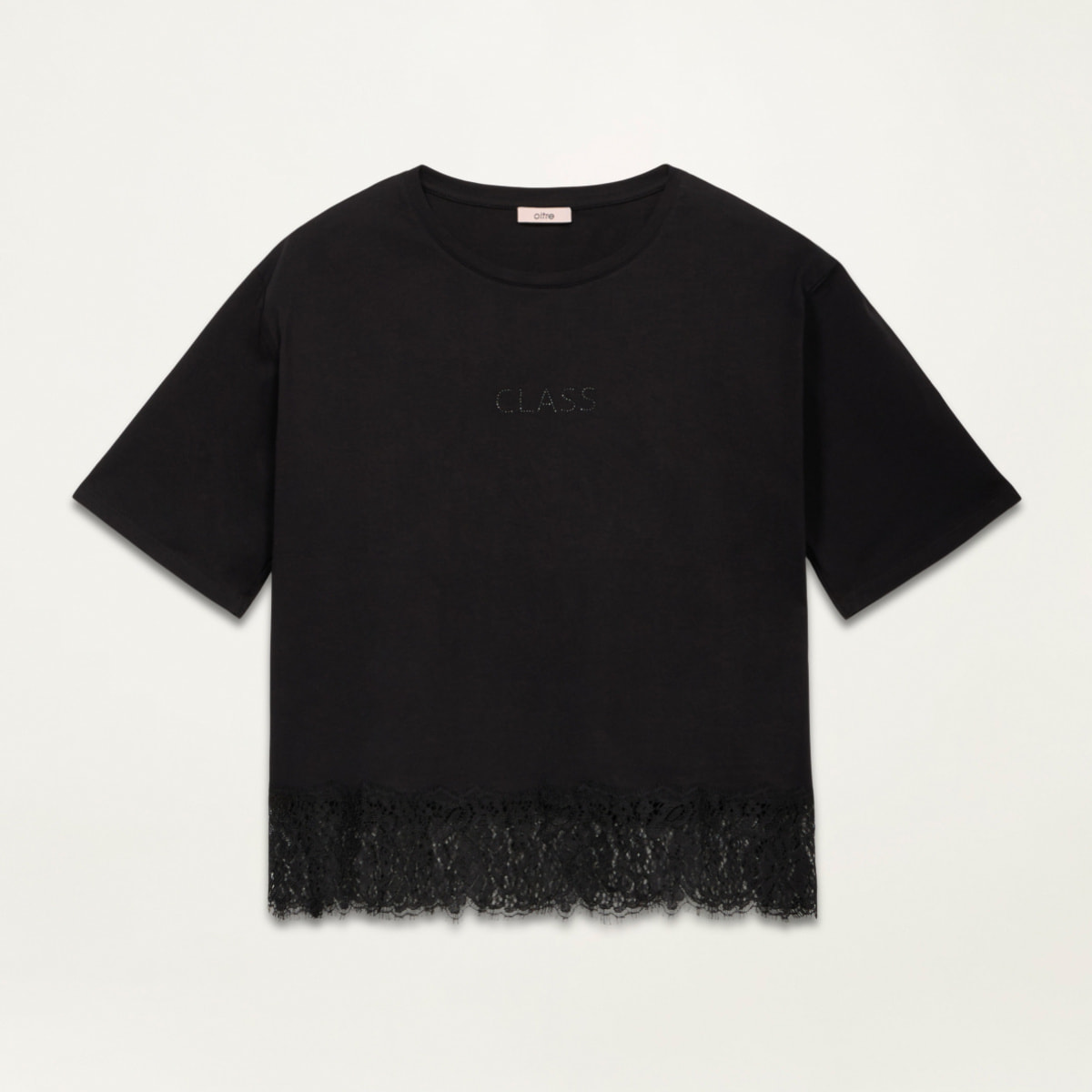 Oltre - Camiseta con aplicación de encaje y letras - Negro