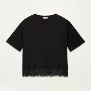 Oltre - Camiseta con aplicación de encaje y letras - Negro