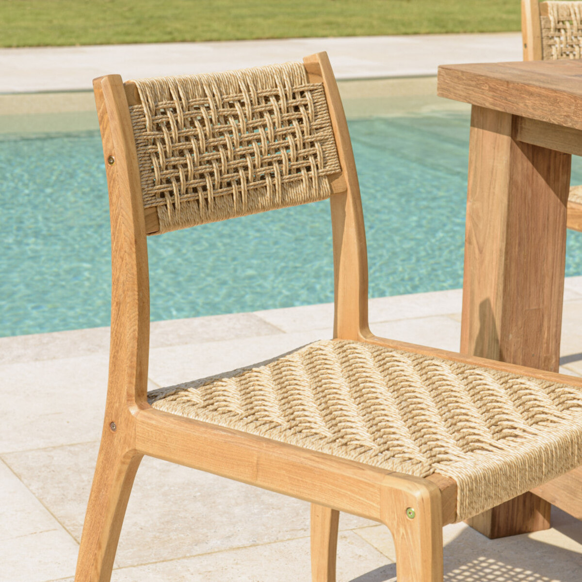 VALERIA - Lot de 2 chaises jardin teck rotin synthétique tressé beige