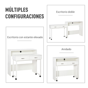 HOMCOM Escritorios Apilables Conjunto de 2 Mesas Escritorio para Ordenador Portátil con Ruedas 2 Cajones para Oficina 100x36x88 cm Blanco