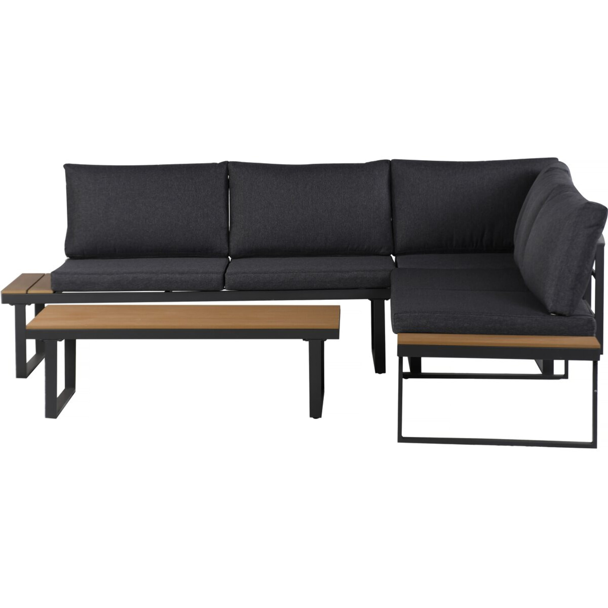 Salon de jardin canapé d'angle décor imitation bois "Fiora" - 5 places - Gris