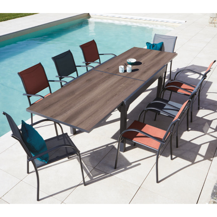 Ensemble table et chaises de jardin  - gris et terracotta - HONFLEUR XL SPC BEZIERS chêne brun
