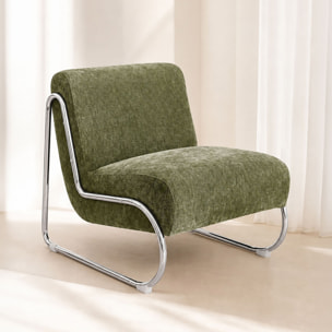 Fauteuil en tissu chenille et pied en métal vert HELIO