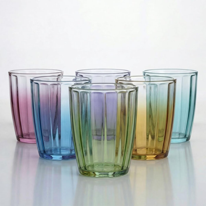 Set 6 bicchieri acqua colorati in vetro 31 cl, design moderno ed elegante, bicchieri resistenti per bibite cocktail e succhi, vetro certificato per alimenti senza piombo, lavabili in lavastoviglie