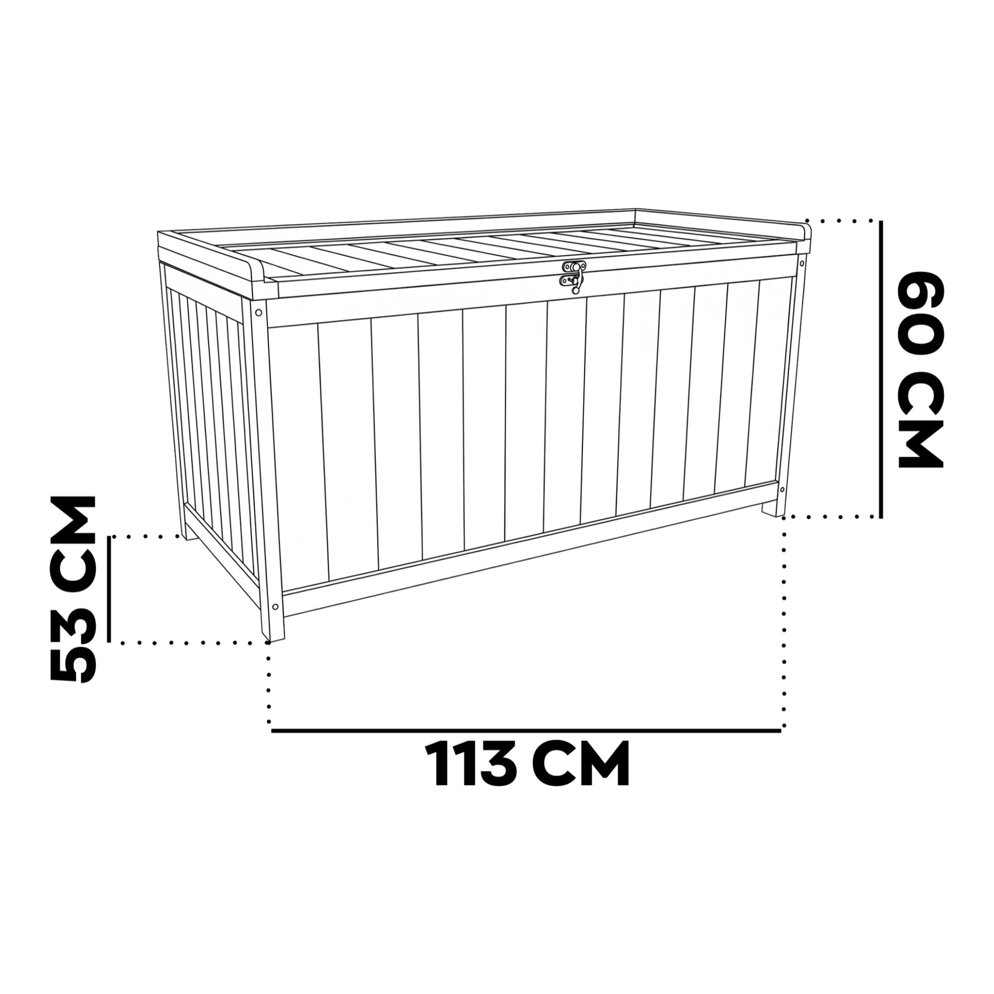 Cubo - Baule Contenitore da Esterno 113x60x53 cm in Legno di Abete con Chiusura a Lucchetto teak