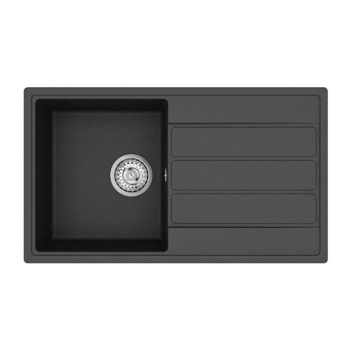 Evier avec égouttoir en granite à encastrer + mitigeur Grohe monocommande avec douchette 2 jets, noir mat (SATSINKGE3B-SET)