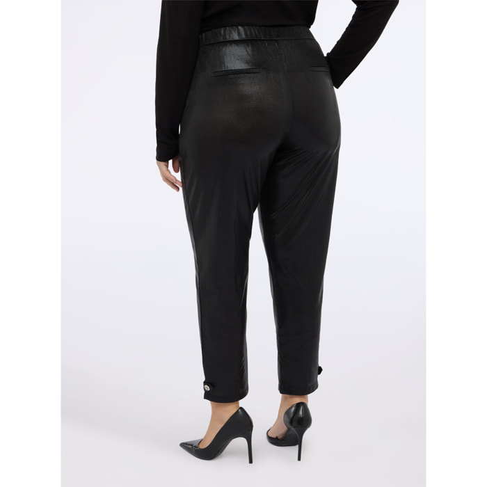 Fiorella Rubino - Pantalones Carrot Fit en jersey lurex - Negro