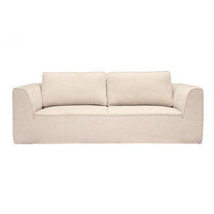 Canapé design en tissu effet velours texturé beige 3 places GRAMMY