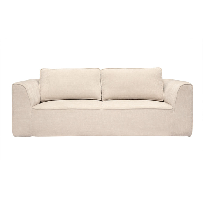 Canapé design en tissu effet velours texturé beige 3 places GRAMMY