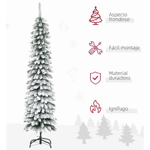Árbol de Navidad Estrecho 180 cm, Árbol de Navidad Artificial Nevado con 395 Ramas y Soporte de Metal Plegable, Decoración Navideña para Salón, Interior, Verde