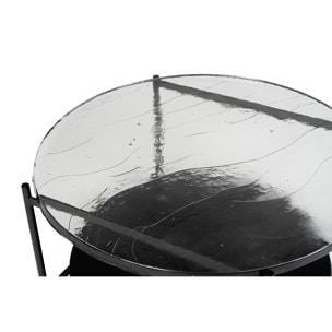 Table basse ronde avec double plateau en verre recyclé et métal noir D85 cm WELLE