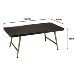 JOHAN - Table basse rectangulaire en aluminium plateau noir pieds dorés