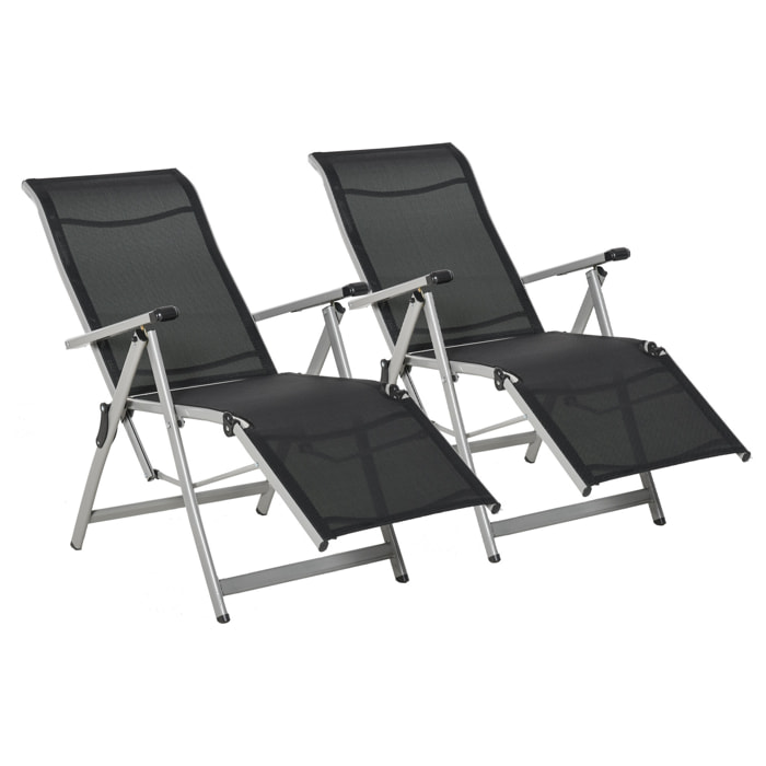 Conjunto de 2 Tumbonas Reclinables y Plegables Tumbonas de Jardín con Respaldo y Reposapiés Ajustable en 10 Posiciones Carga 120 kg 78x58x110 cm Negro
