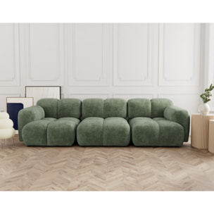 Grace - canapé modulable 3 places en velours texturé - Vert sauge