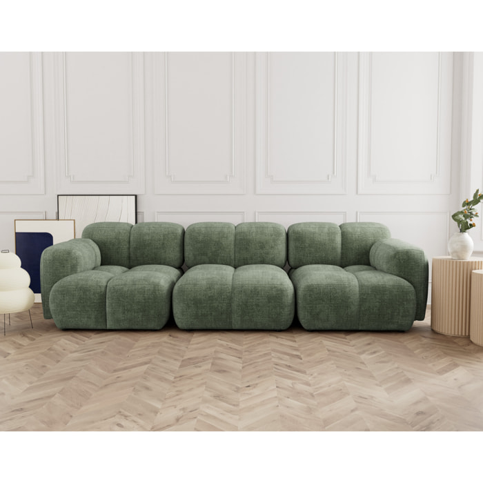Grace - canapé modulable 3 places en velours texturé - Vert sauge