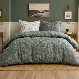 Parure housse de couette 100% percale de coton motif feuilles - EMERIDE