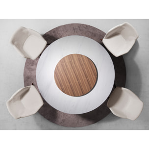 Mesa comedor Angel Cerdá redonda con tapa fija de mármol porcelánico blanco con vetas en gris en acabado brillo 150x150x75cm