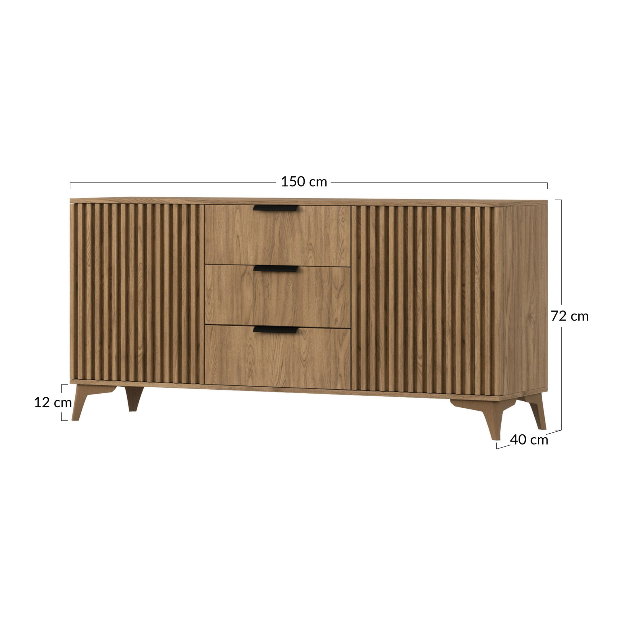 Portmore - buffet bas - effet bois - 3 tiroirs et 2 portes - 150 cm - Bois
