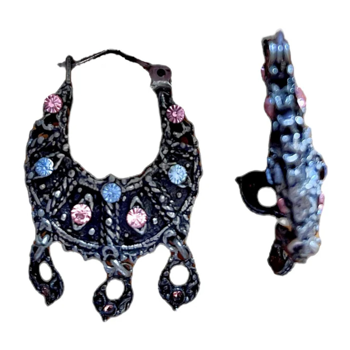 Aro doble 2 caras colgantes y cristal SW plata 10µ envejecido