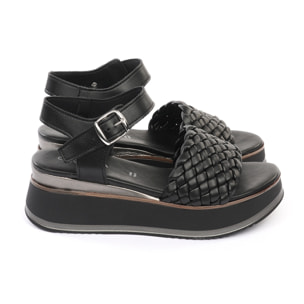 SANDALO ZEPPA TRECCIA NERO