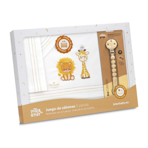 Triptico Cuna Leon Jirafa Pajarito + Broche Blanco