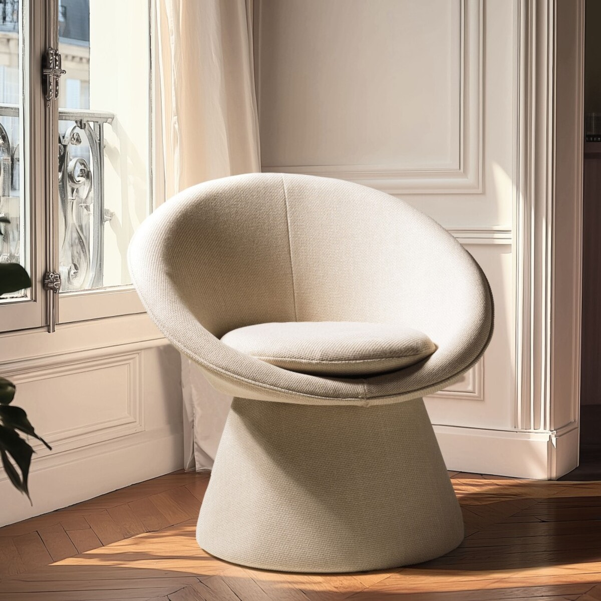 AGATHE - Fauteuil rembourré en tissu beige