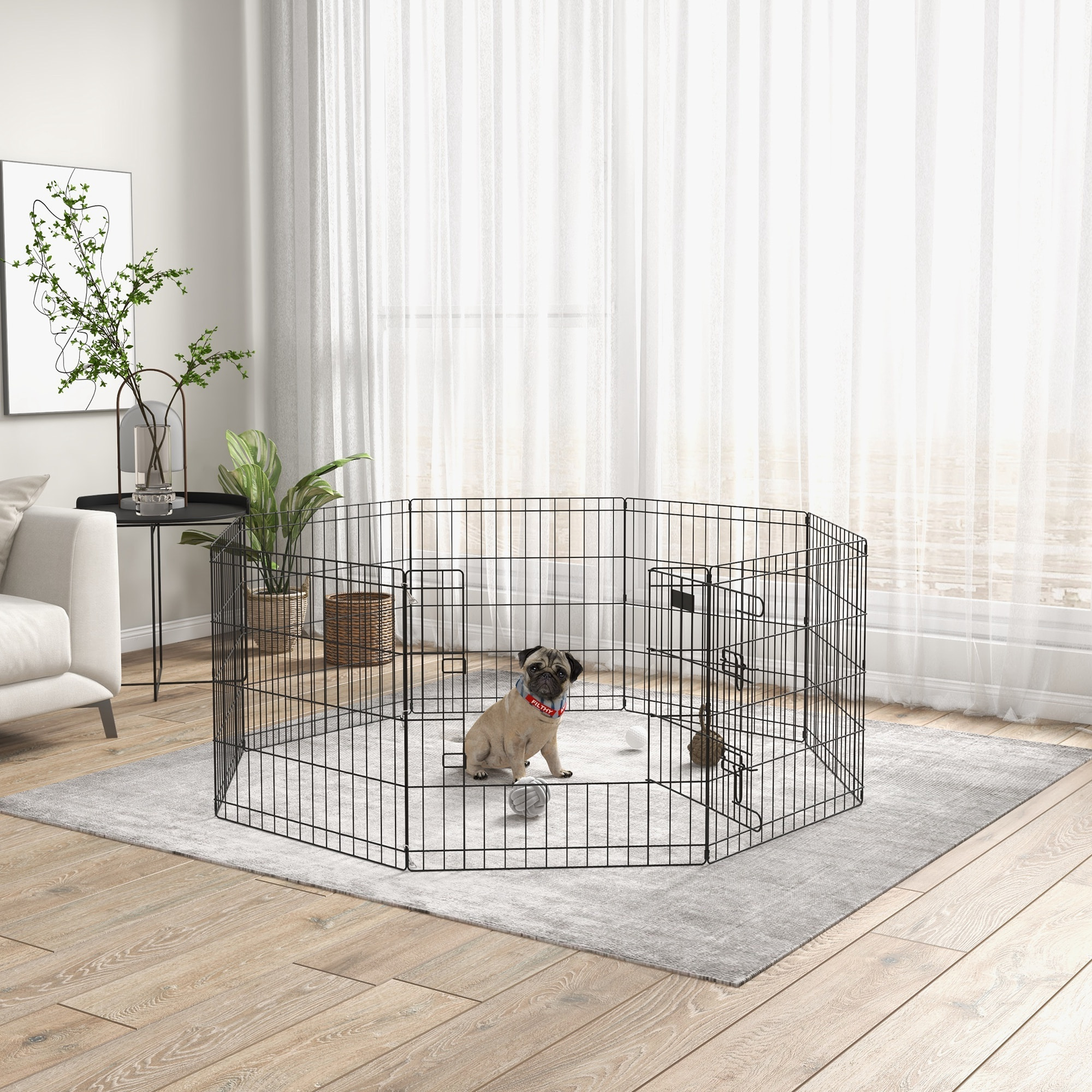 Parc enclos modulable pour chien animaux porte verrouillable 8 panneaux dim. panneau 61L x 61H cm métal noir