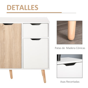 Aparador Auxiliar Mueble de Almacenaje de Salón con 2 Armarios con Puertas y Cajón de Madera para Sala de Estar Cocina Dormitorio 90x30x72 cm Blanco y Natural