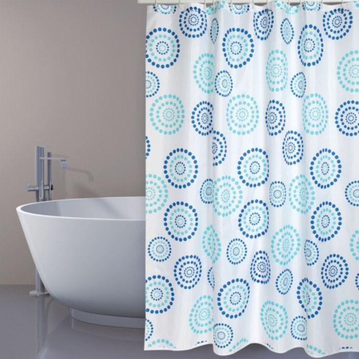 Rideau de douche Polyester DOTS 180x200cm QUALITE PREMIUM Bleu - Anneaux inclus MSV