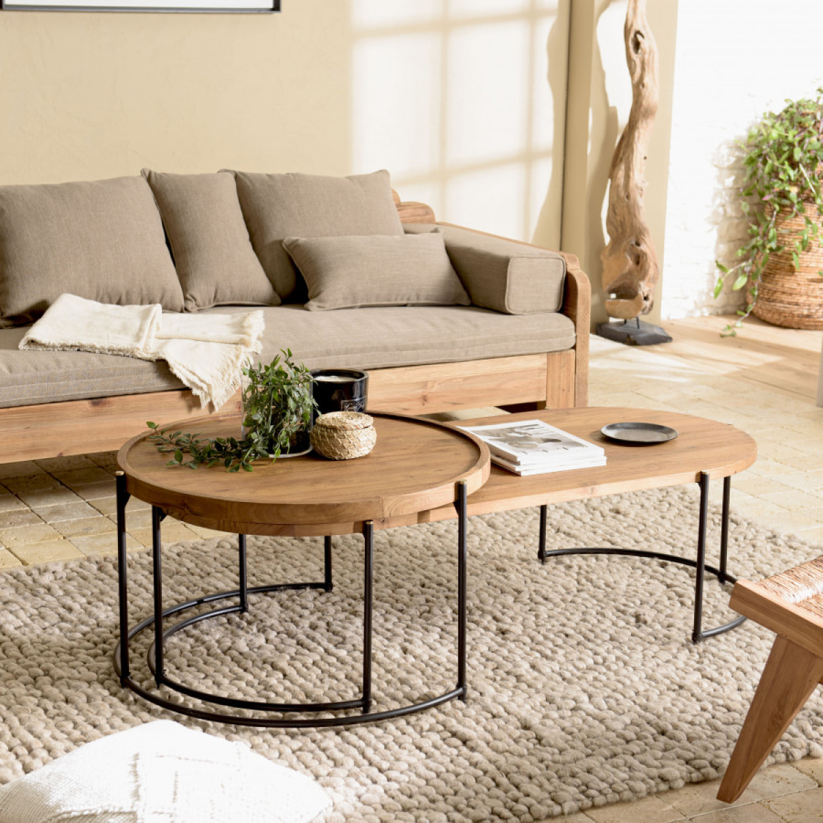 ALIDA - Set de 2 tables basses ovale et ronde