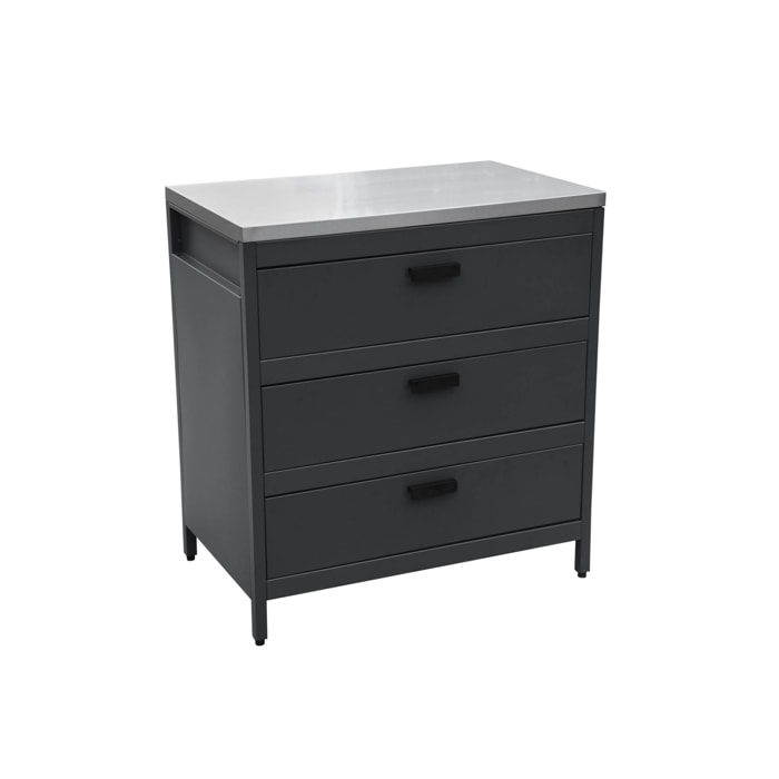 Cuisine d'extérieure en acier noir avec 3 tiroirs L80cm