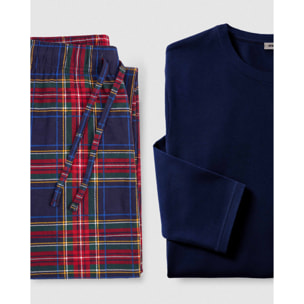 Pijama largo de algodón cuadro jairo azul marino