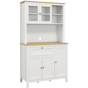 Alacena de Cocina Moderno Mueble Auxiliar de Cocina con 5 Puertas Estante Ajustable Cajón y Encimera de Microondas Abierta 100x40x180 cm Blanco