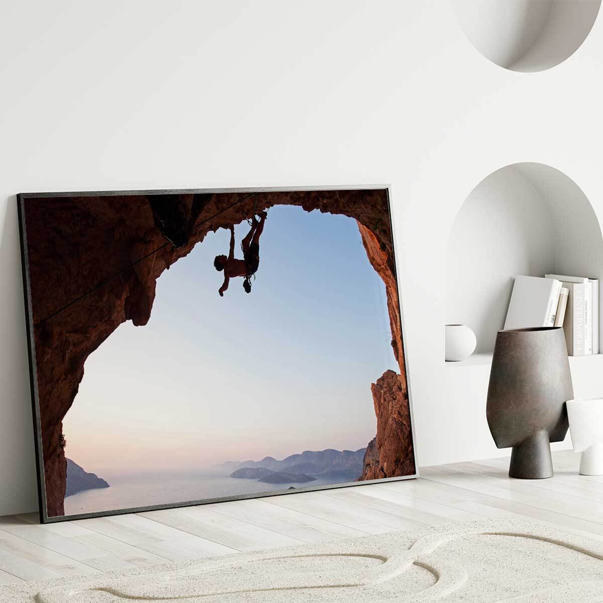 Affiche encadrée escalade en falaise Affiche + cadre en métal - Noir