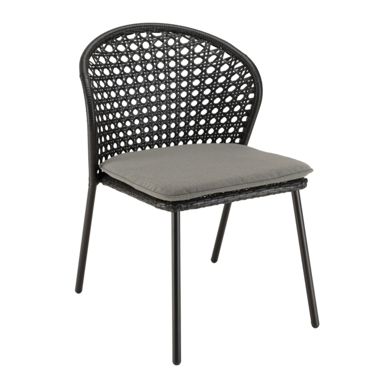 MALO - Lot de 2 chaises rotin synthétique noir dossier arrondi ajouré