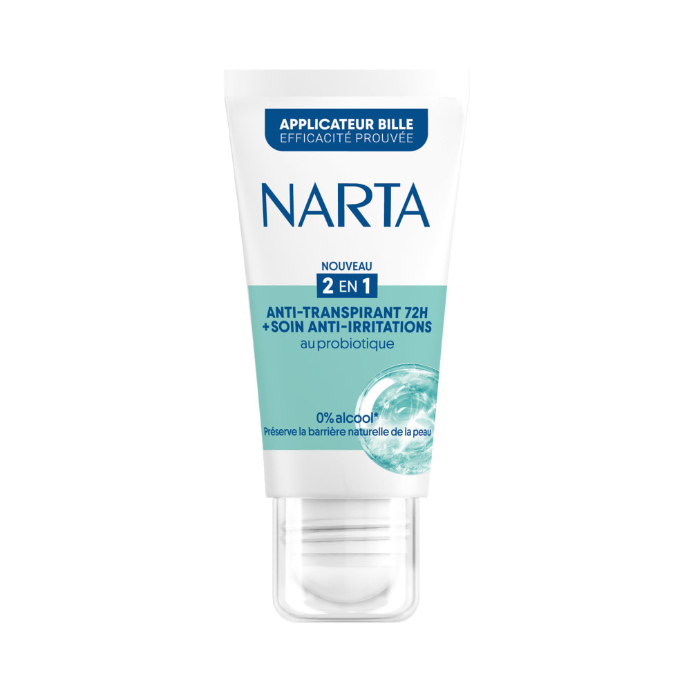 Narta Tube Roll-On 2-en-1 Anti-Transpirant 72H + Soin au Probiotique Anti-Irritations 50 ml