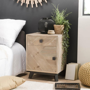 ANDRO - Chevet beige scandi 1 tiroir 1 porte pieds noirs Sapin