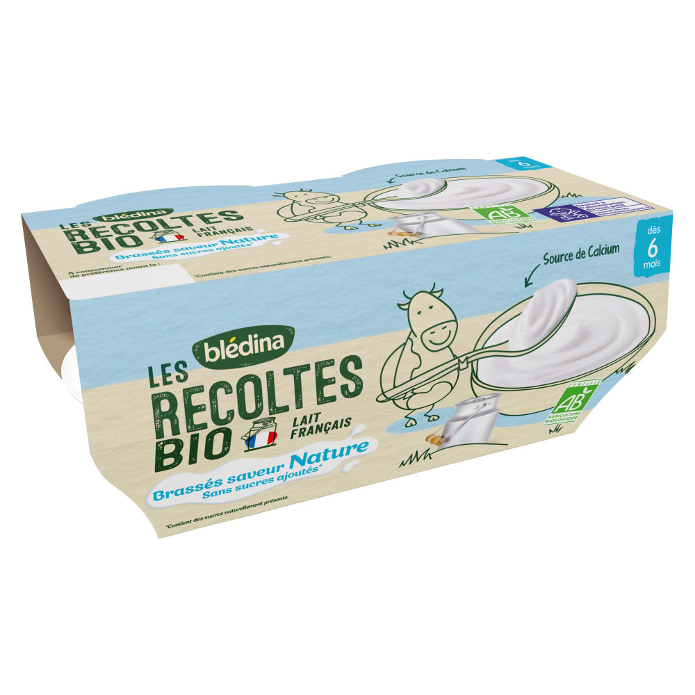 6x4 Brassés Nature sans sucres ajoutés - Bledina Les Recoltes Bio - Dès 6 Mois