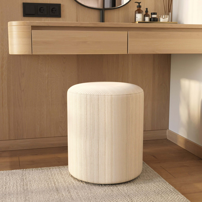 Pouf rond en velours côtelé beige - Lily