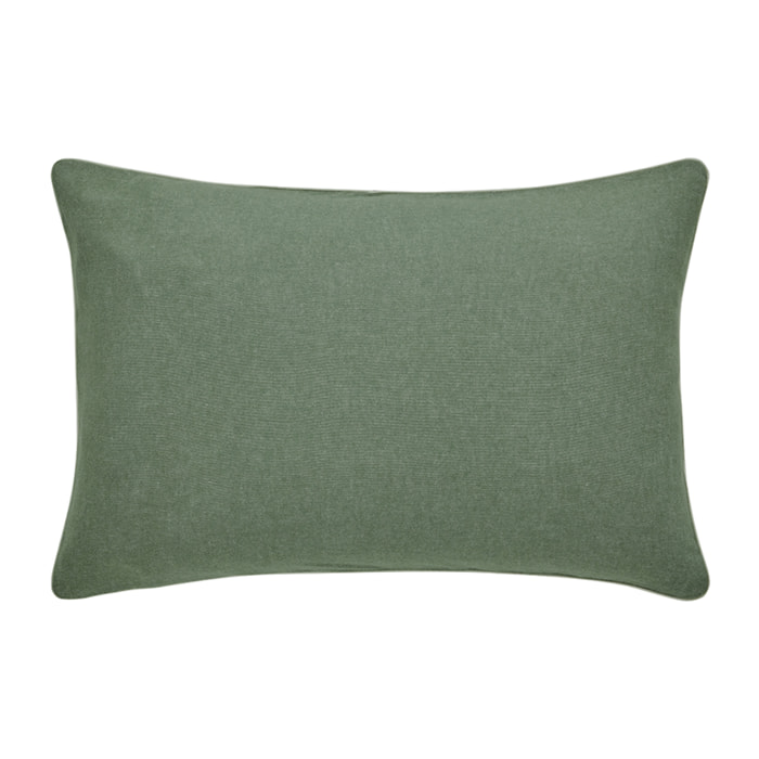 Taie d'oreiller unie en flanelle de coton, FRISSON, Vert Lichen