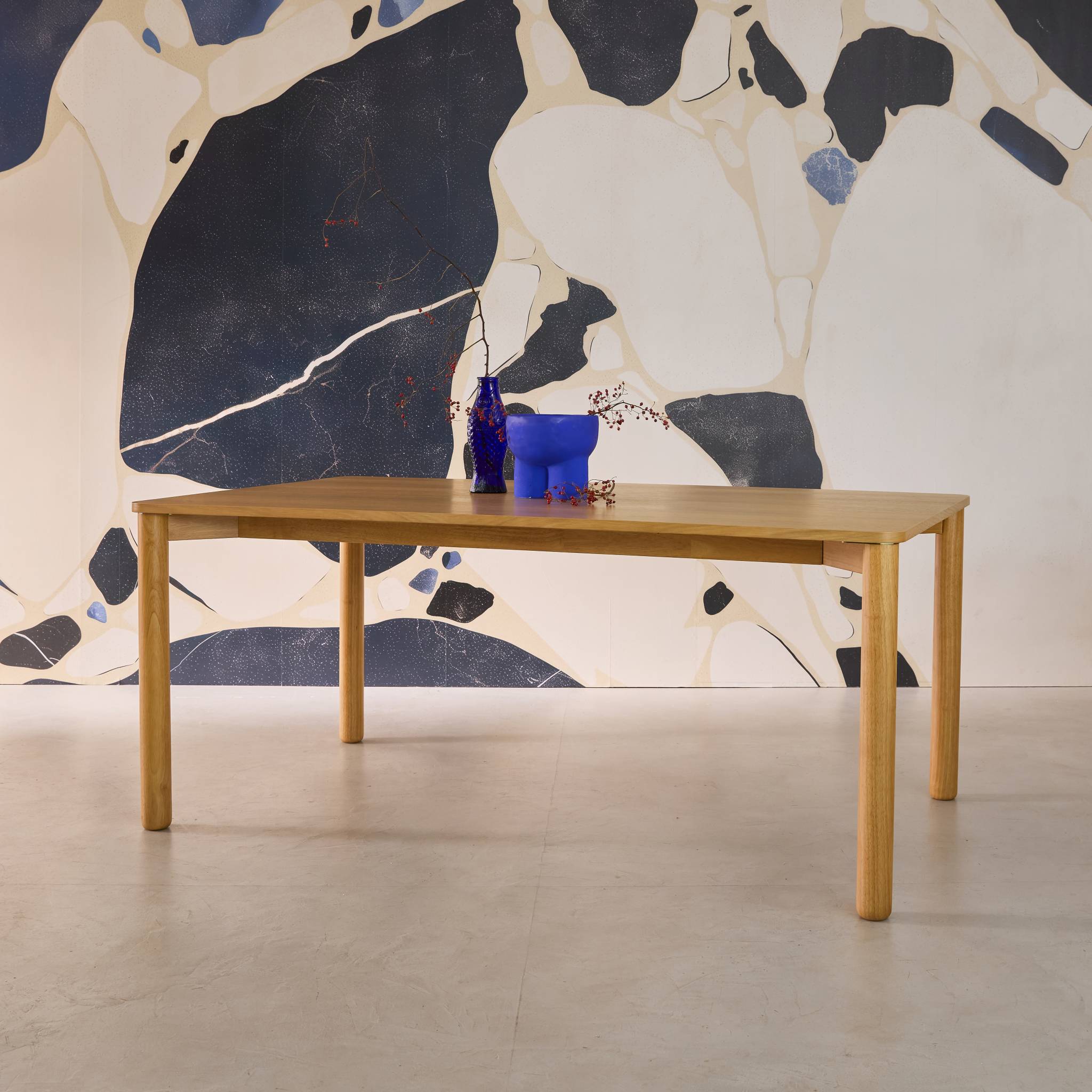 Table à manger rectangulaire bois d'hévéa et placage chêne naturel 6 places - 180 x 100 x 75 cm - Solene