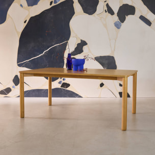 Table à manger rectangulaire bois d'hévéa et placage chêne naturel 6 places - 180 x 100 x 75 cm - Solene